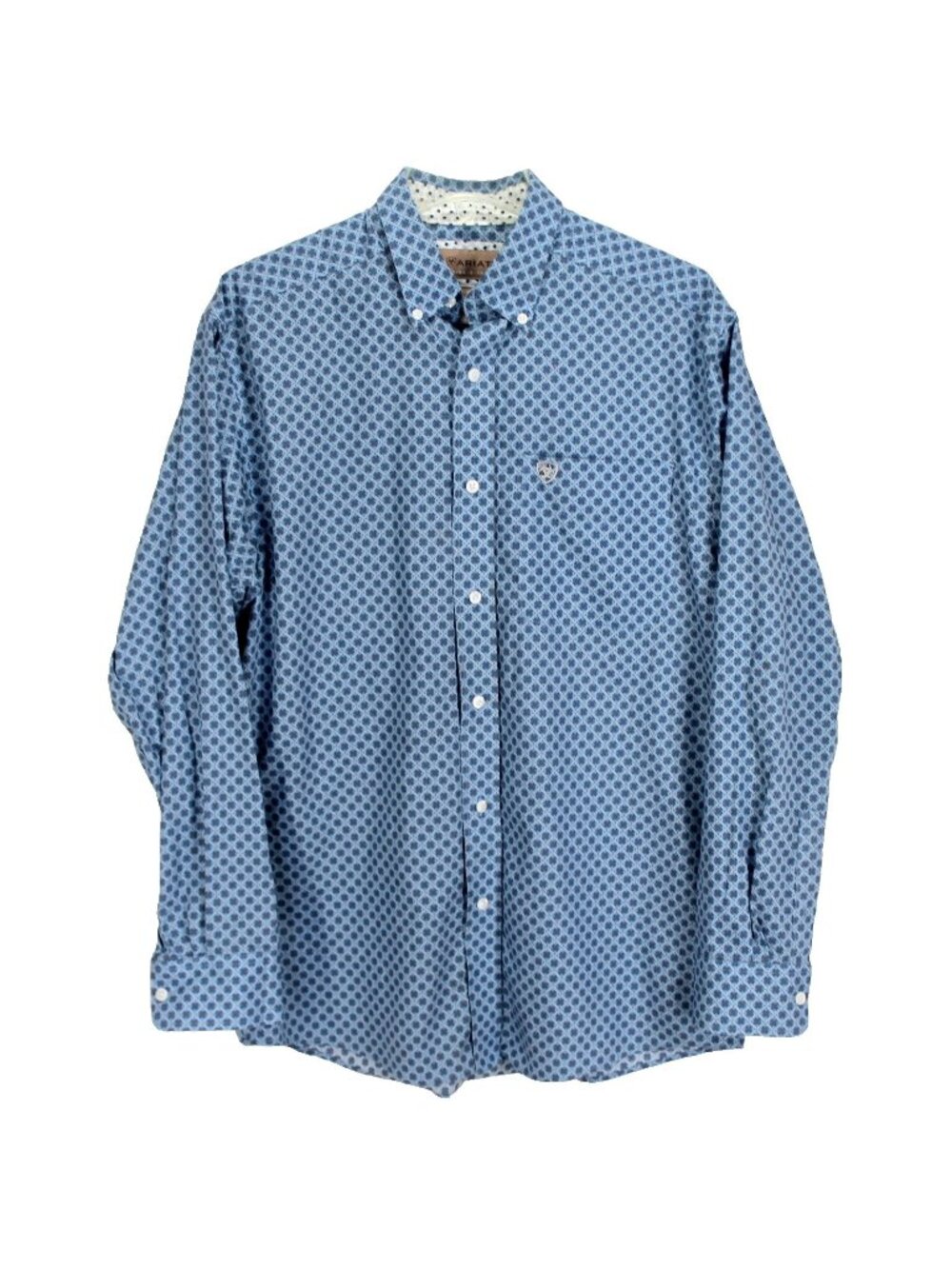 Ariat Atlas Wrinkle Free Shirt Mens Size M Blue Print Long Sleeve Button Down